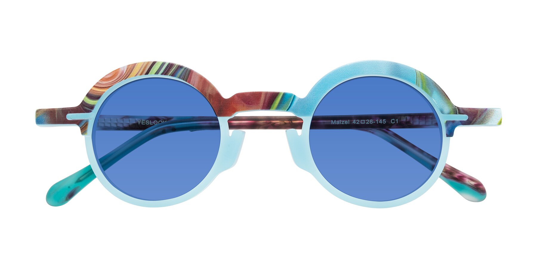 Folded Front of Maizel in Frosted Dream with Blue Tinted Lenses