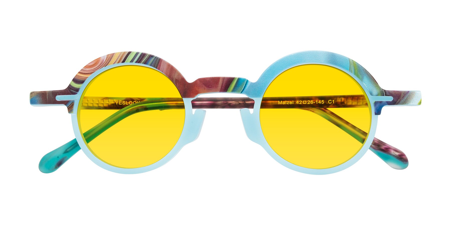 Folded Front of Maizel in Frosted Dream with Yellow Tinted Lenses