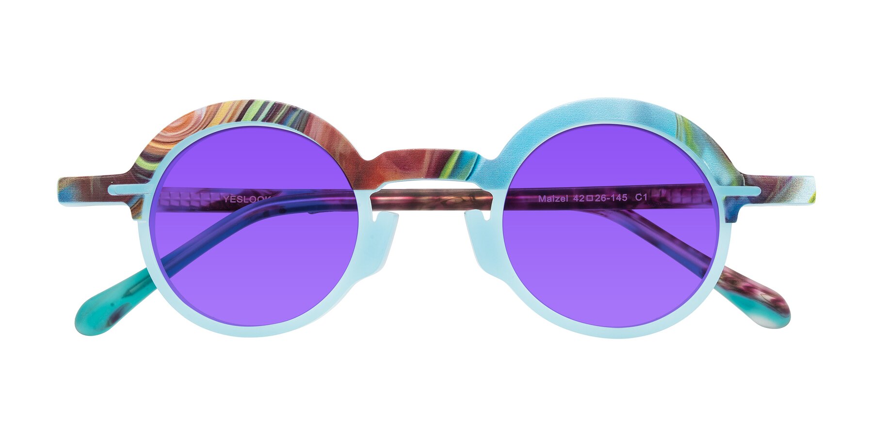 Folded Front of Maizel in Frosted Dream with Purple Tinted Lenses
