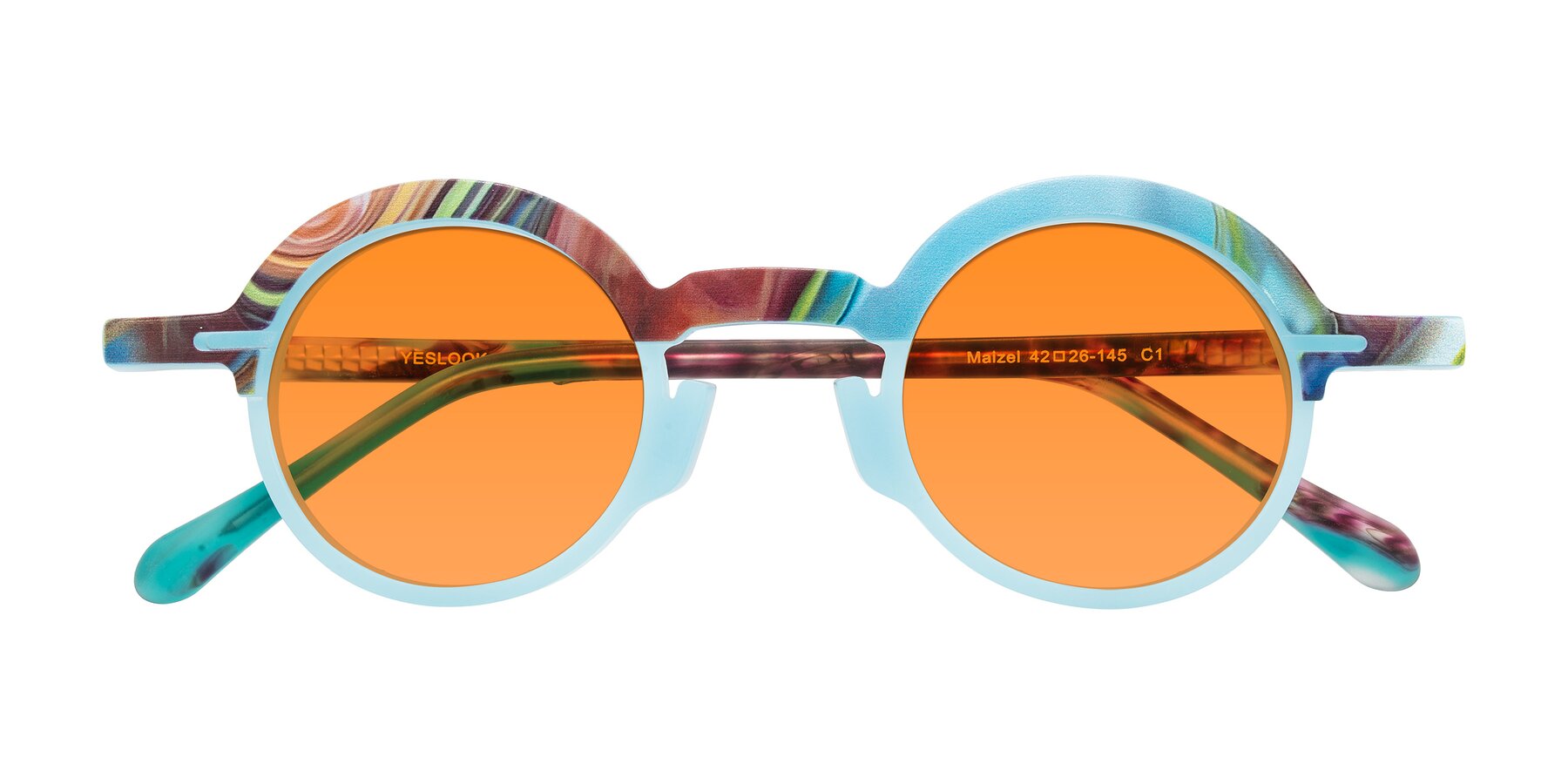 Folded Front of Maizel in Frosted Dream with Orange Tinted Lenses