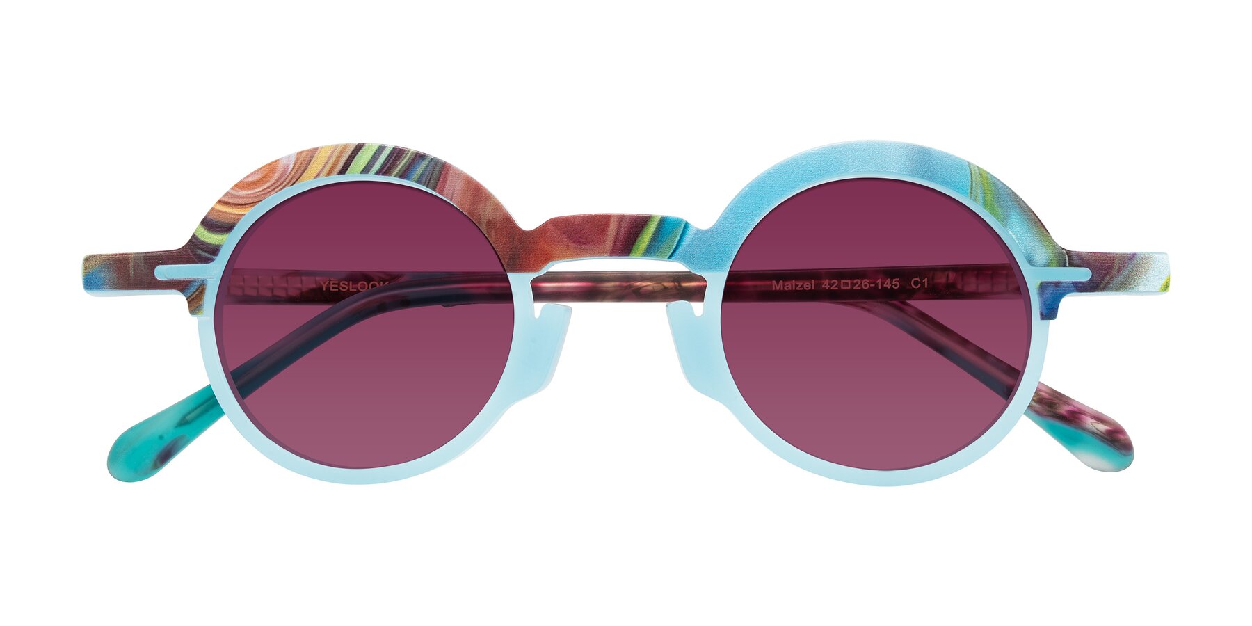 Folded Front of Maizel in Frosted Dream with Wine Tinted Lenses