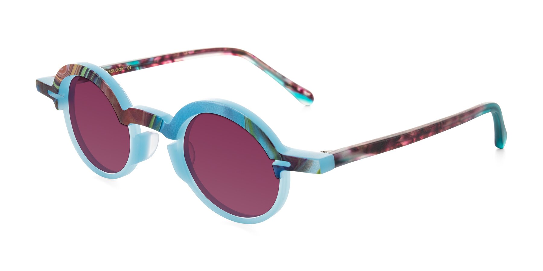 Angle of Maizel in Frosted Dream with Wine Tinted Lenses