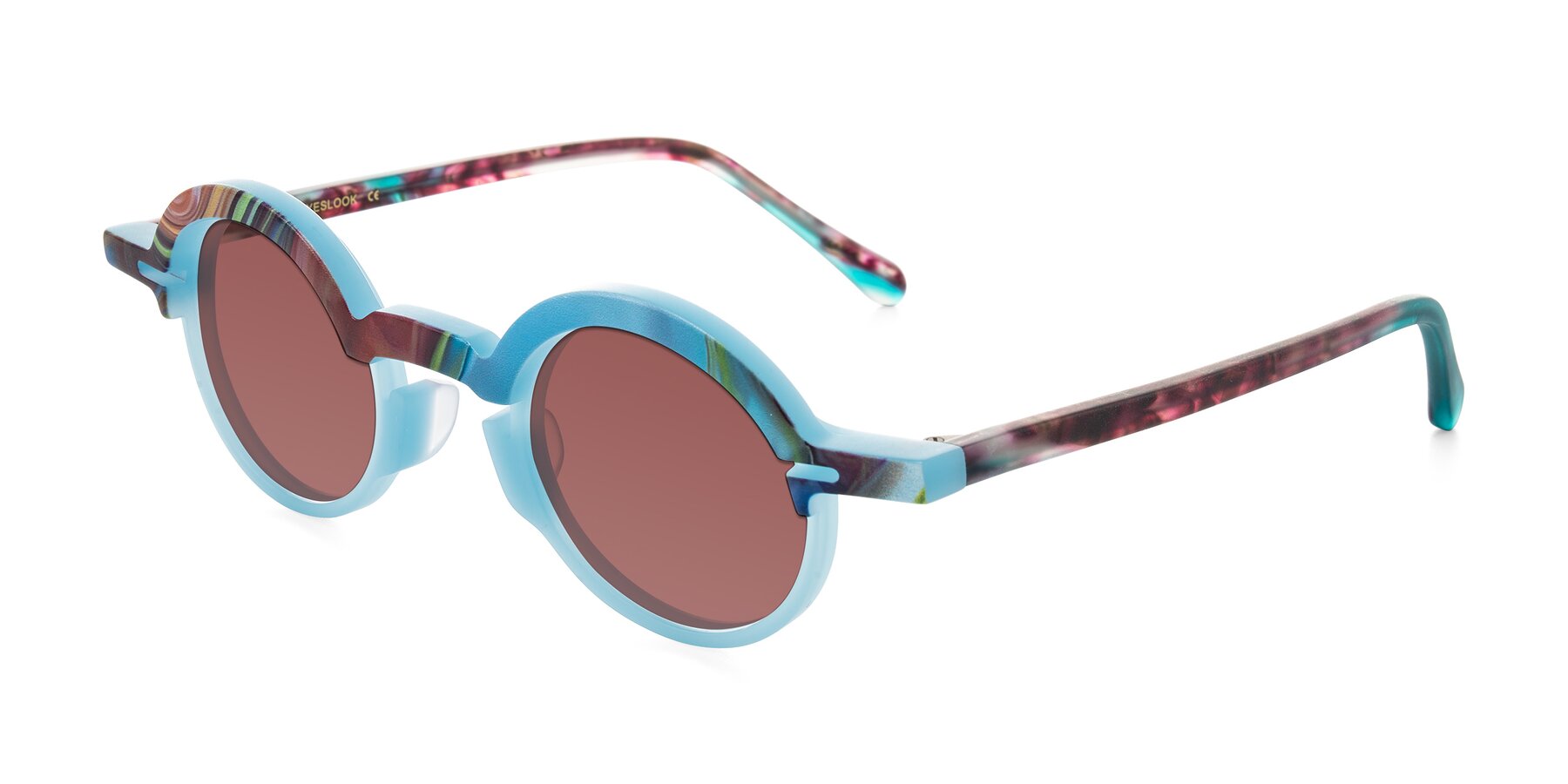Angle of Maizel in Frosted Dream with Garnet Tinted Lenses