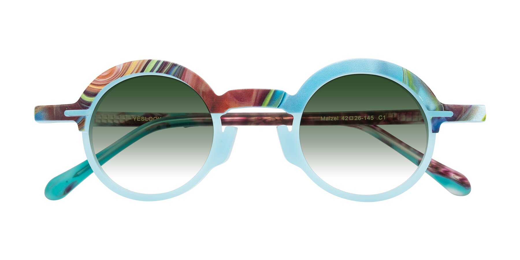 Folded Front of Maizel in Frosted Dream with Green Gradient Lenses