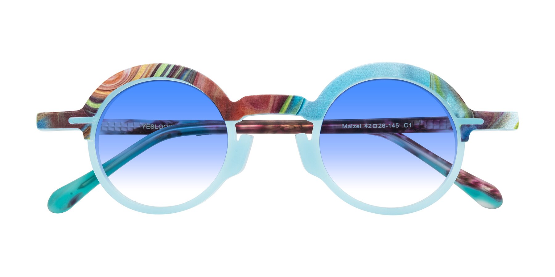 Folded Front of Maizel in Frosted Dream with Blue Gradient Lenses