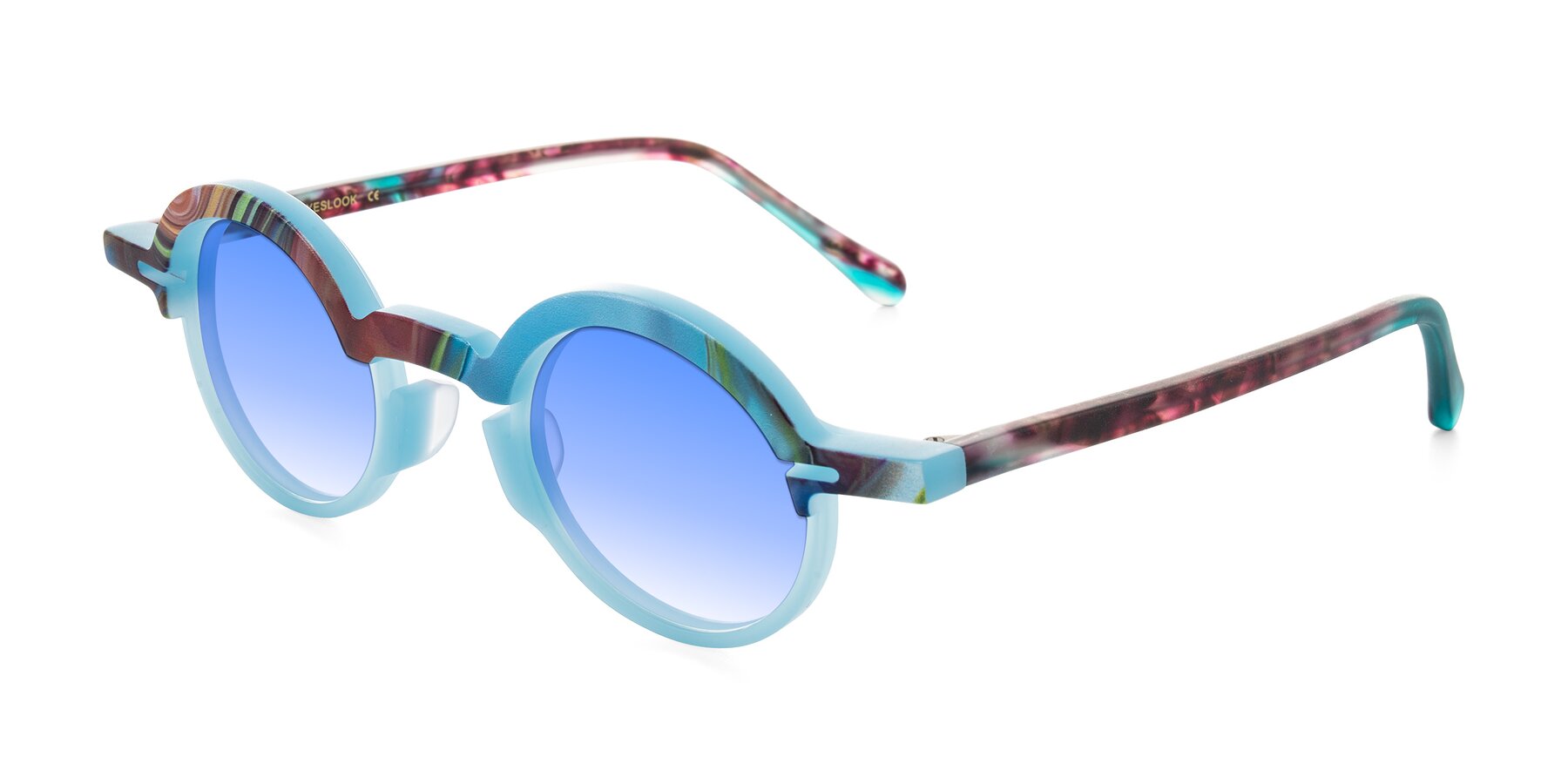 Angle of Maizel in Frosted Dream with Blue Gradient Lenses