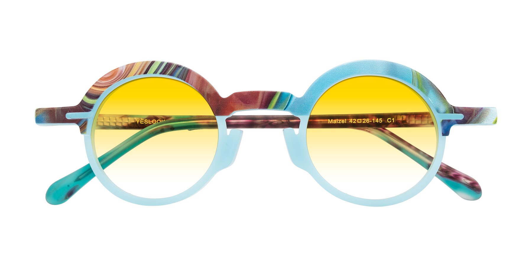 Folded Front of Maizel in Frosted Dream with Yellow Gradient Lenses