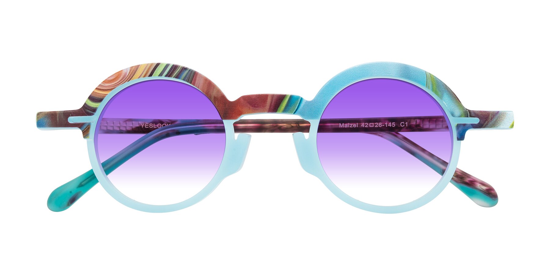 Folded Front of Maizel in Frosted Dream with Purple Gradient Lenses