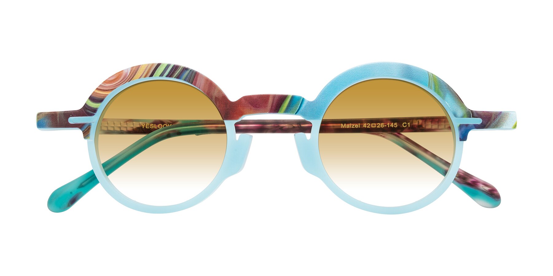 Folded Front of Maizel in Frosted Dream with Champagne Gradient Lenses