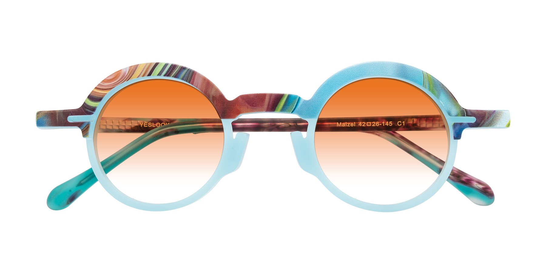 Folded Front of Maizel in Frosted Dream with Orange Gradient Lenses