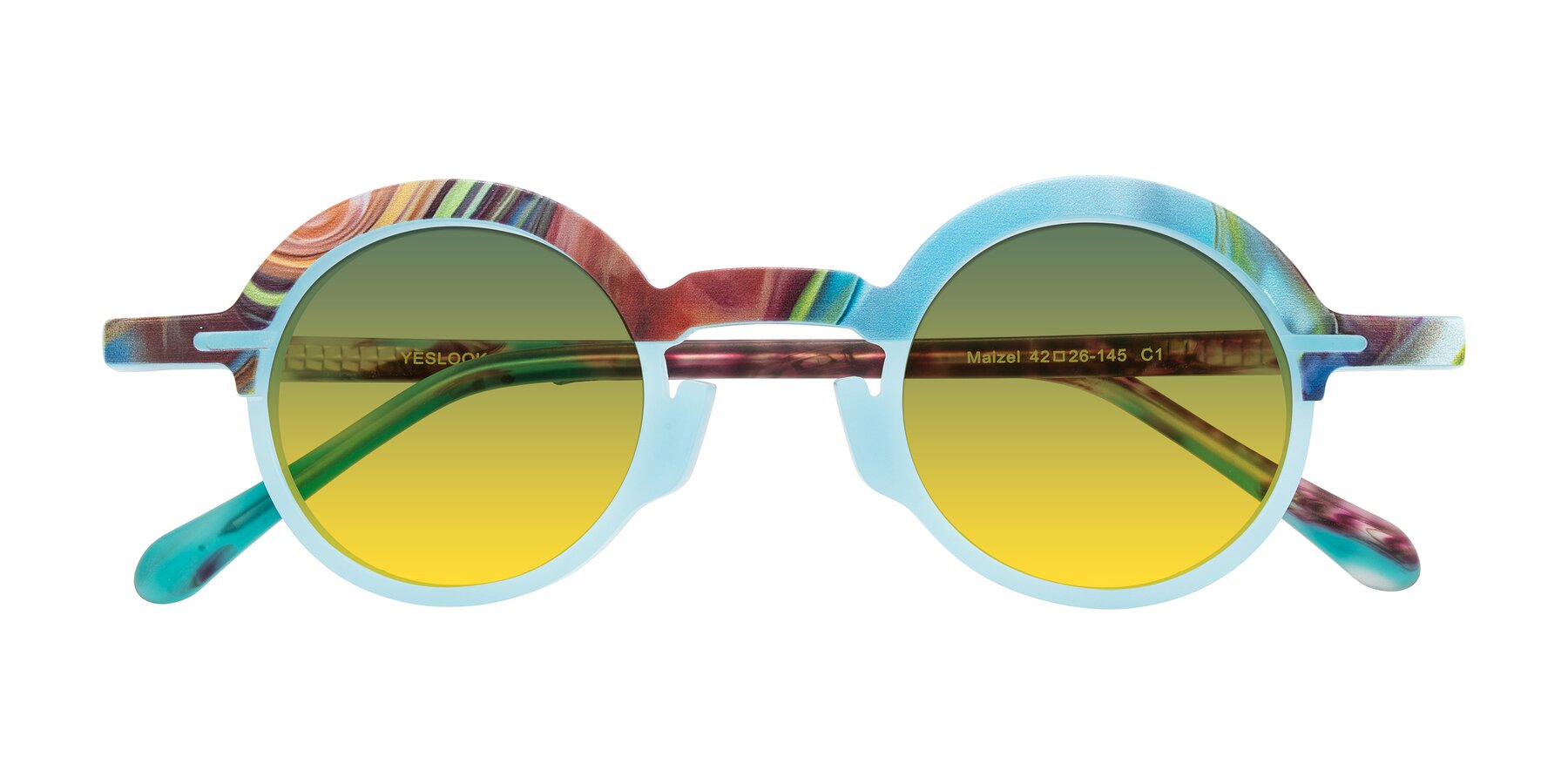 Folded Front of Maizel in Frosted Dream with Green / Yellow Gradient Lenses