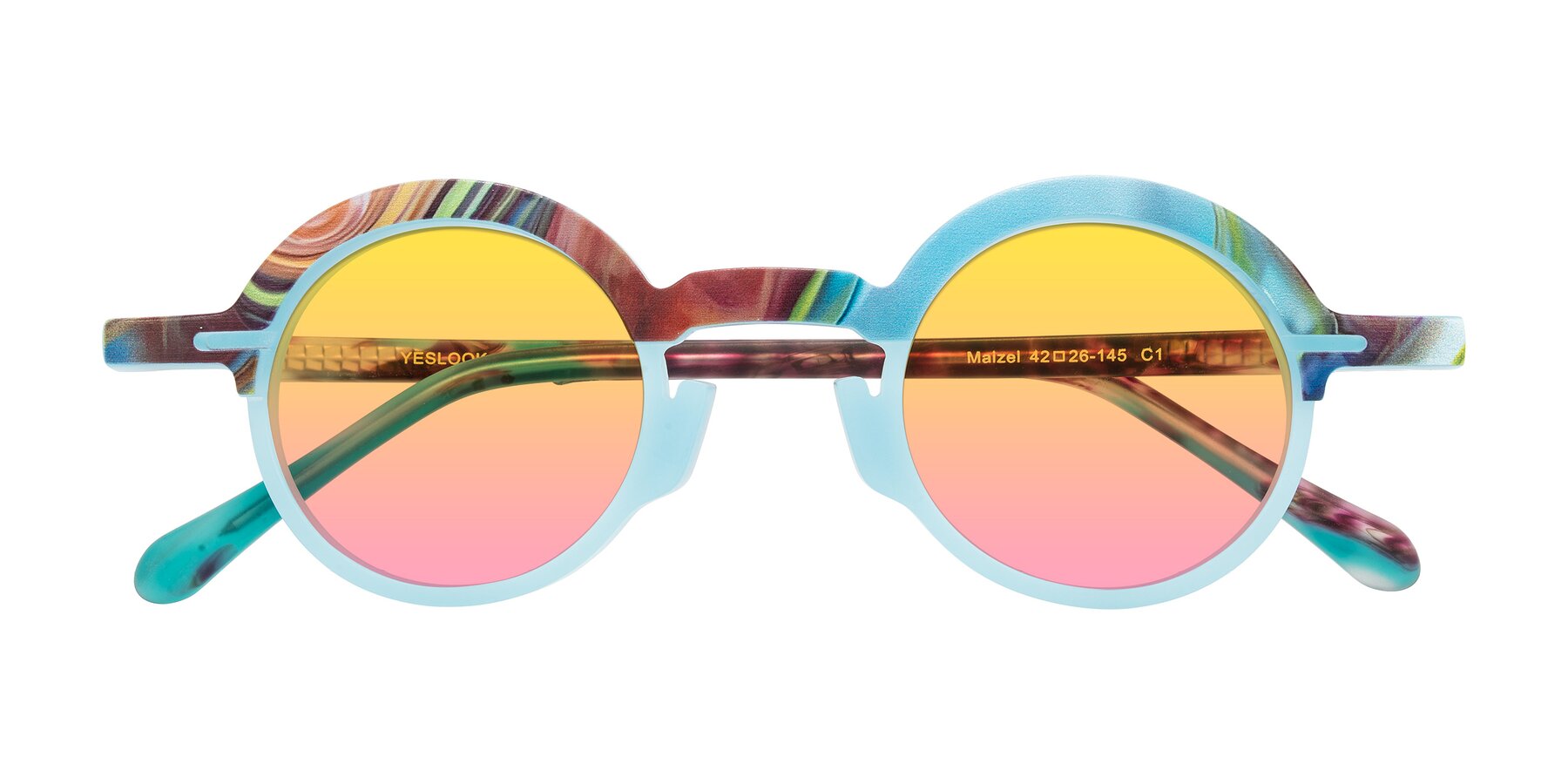 Folded Front of Maizel in Frosted Dream with Yellow / Pink Gradient Lenses