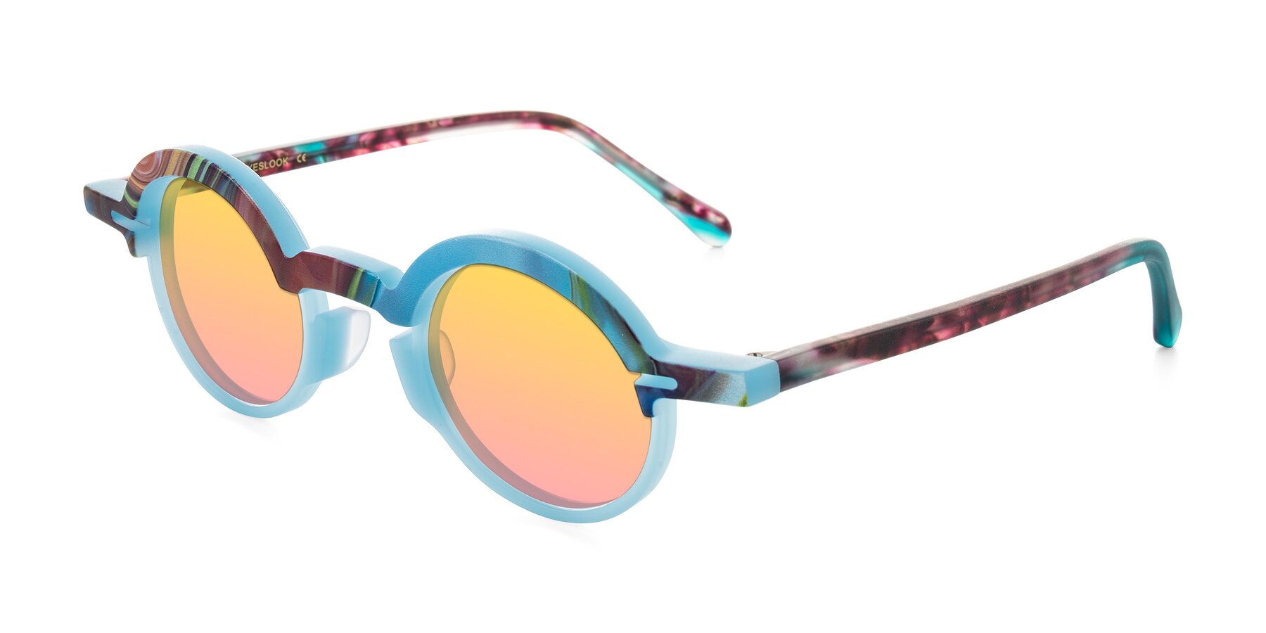 Angle of Maizel in Frosted Dream with Yellow / Pink Gradient Lenses