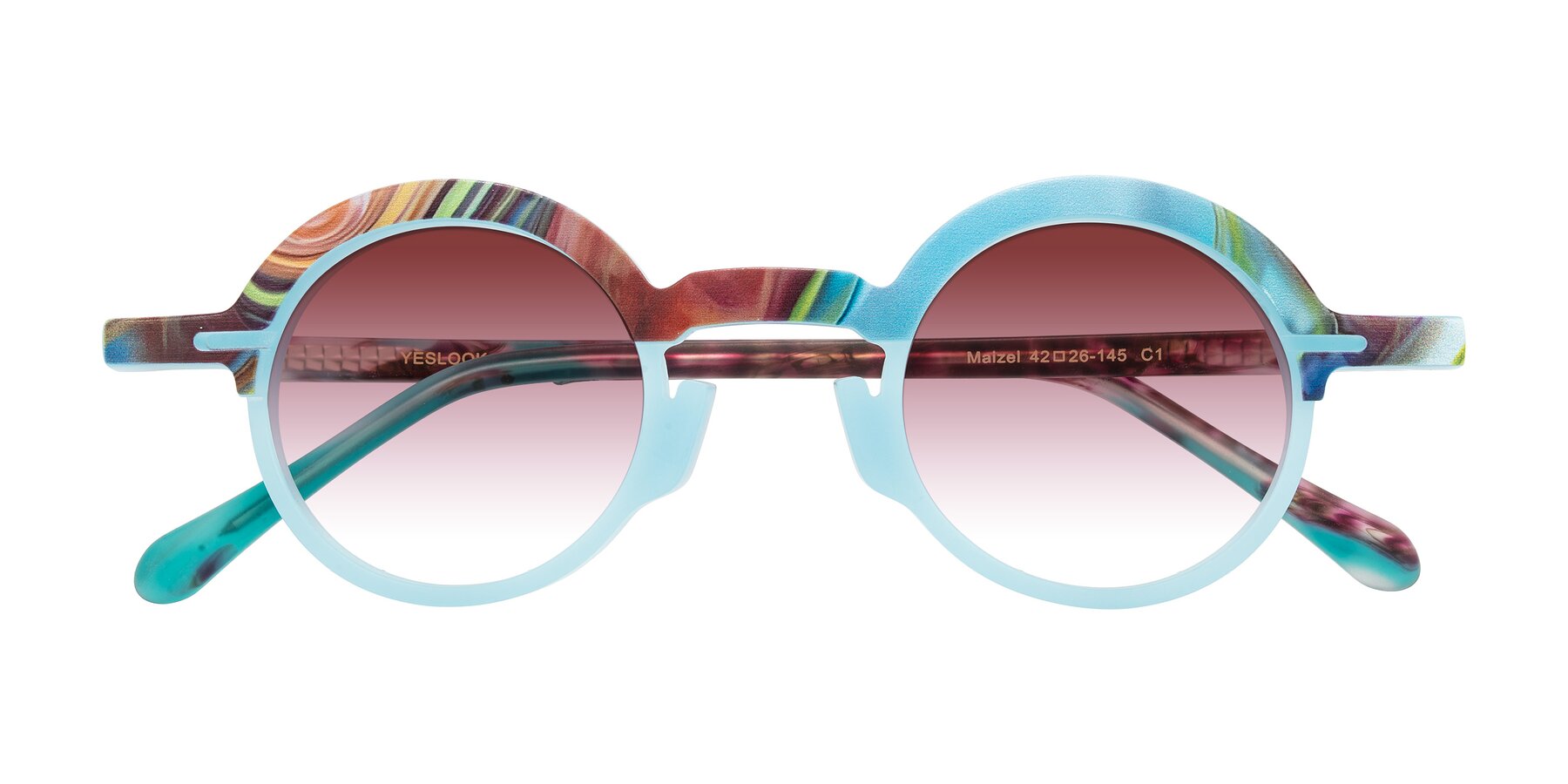 Folded Front of Maizel in Frosted Dream with Garnet Gradient Lenses