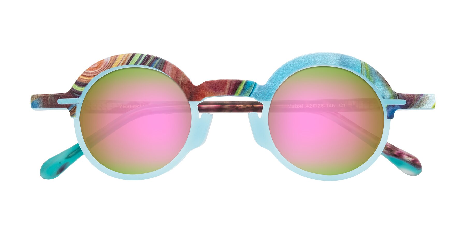 Folded Front of Maizel in Frosted Dream with Pink Mirrored Lenses