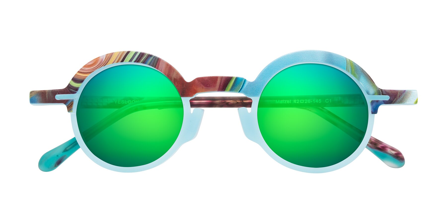 Folded Front of Maizel in Frosted Dream with Green Mirrored Lenses