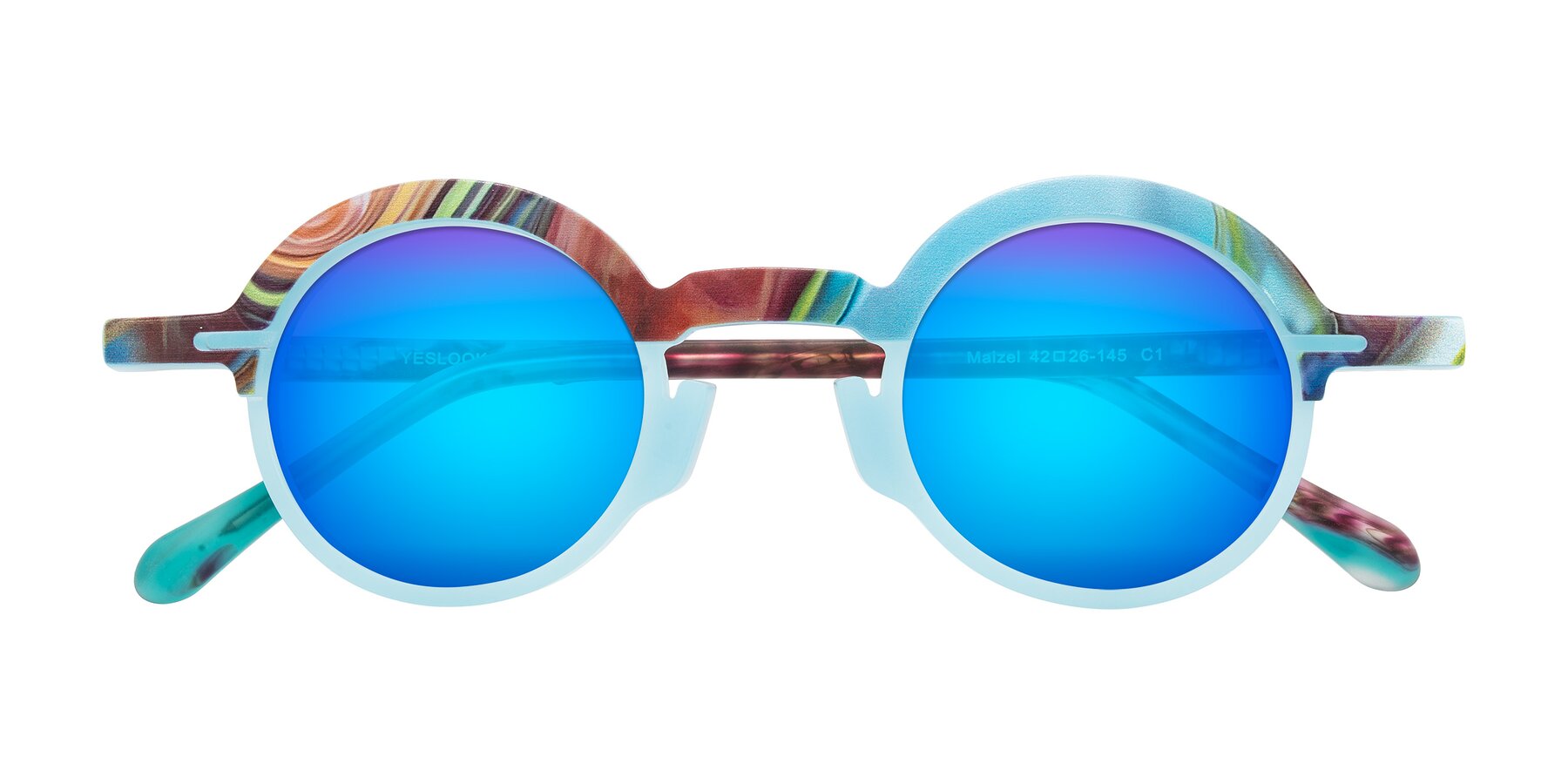 Folded Front of Maizel in Frosted Dream with Blue Mirrored Lenses