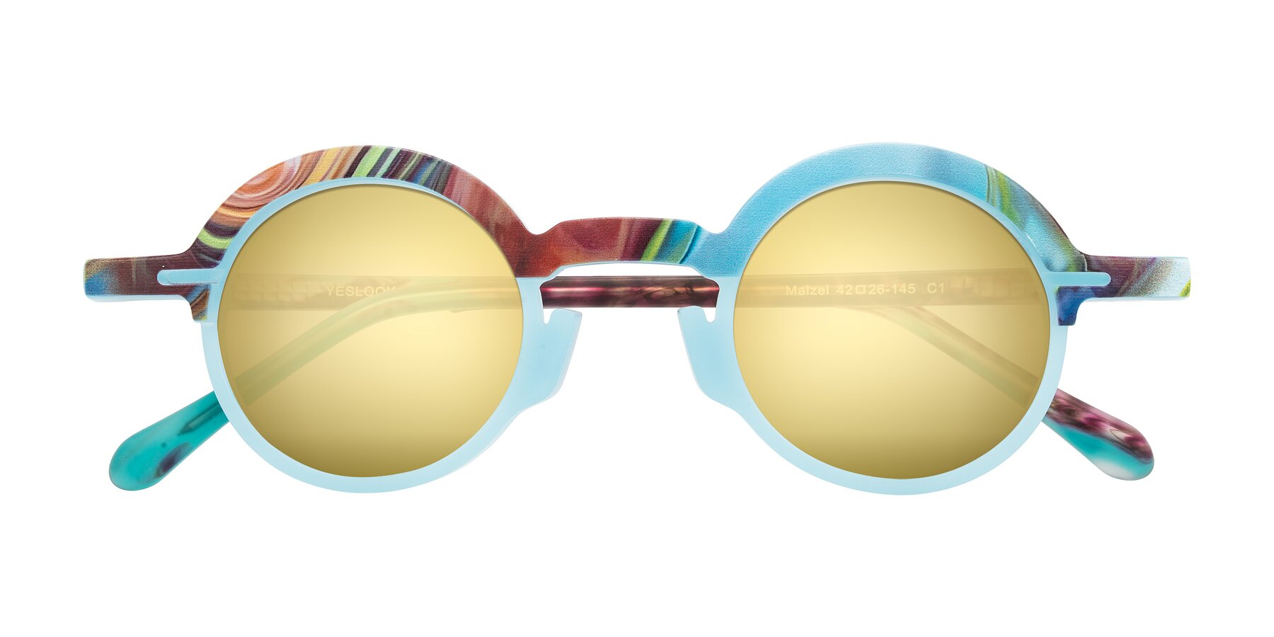 Folded Front of Maizel in Frosted Dream with Gold Mirrored Lenses