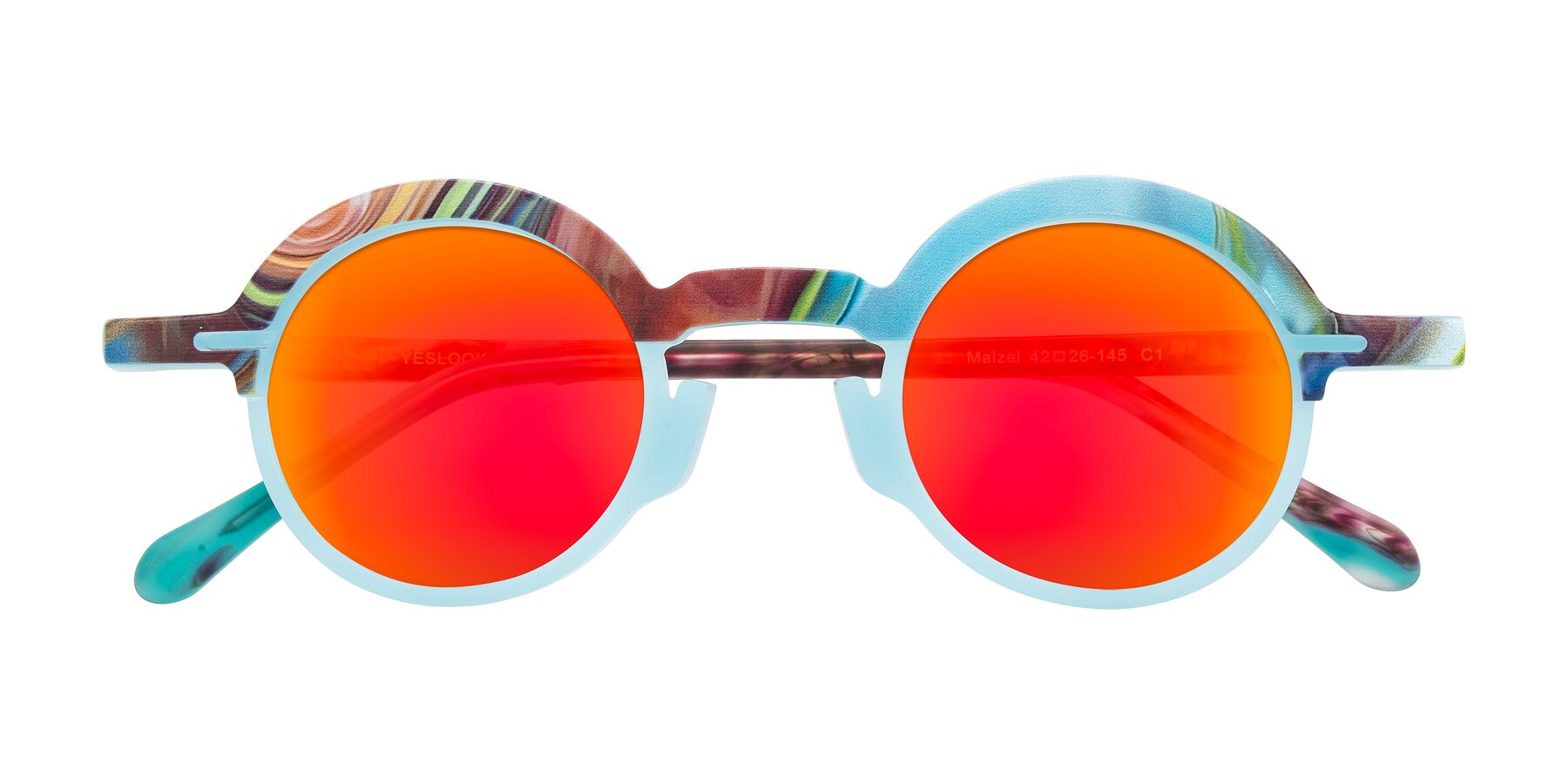 Folded Front of Maizel in Frosted Dream with Red Gold Mirrored Lenses