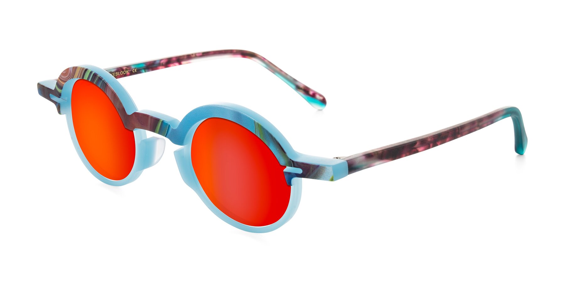 Angle of Maizel in Frosted Dream with Red Gold Mirrored Lenses