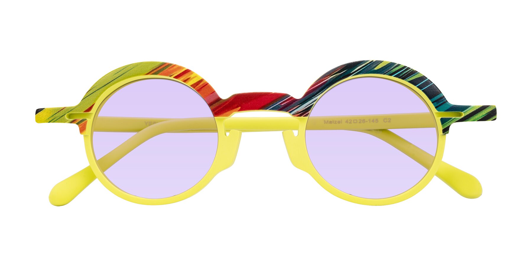 Folded Front of Maizel in Neon Sun with Light Purple Tinted Lenses