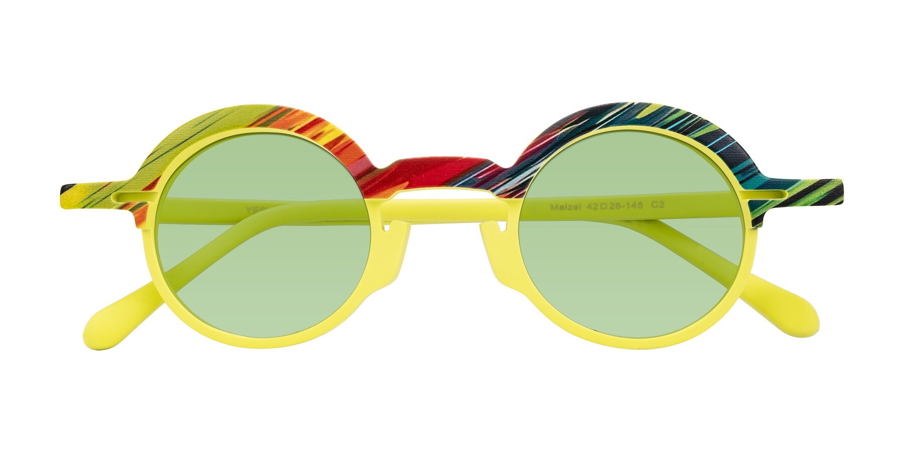 Folded Front of Maizel in Neon Sun with Medium Green Tinted Lenses