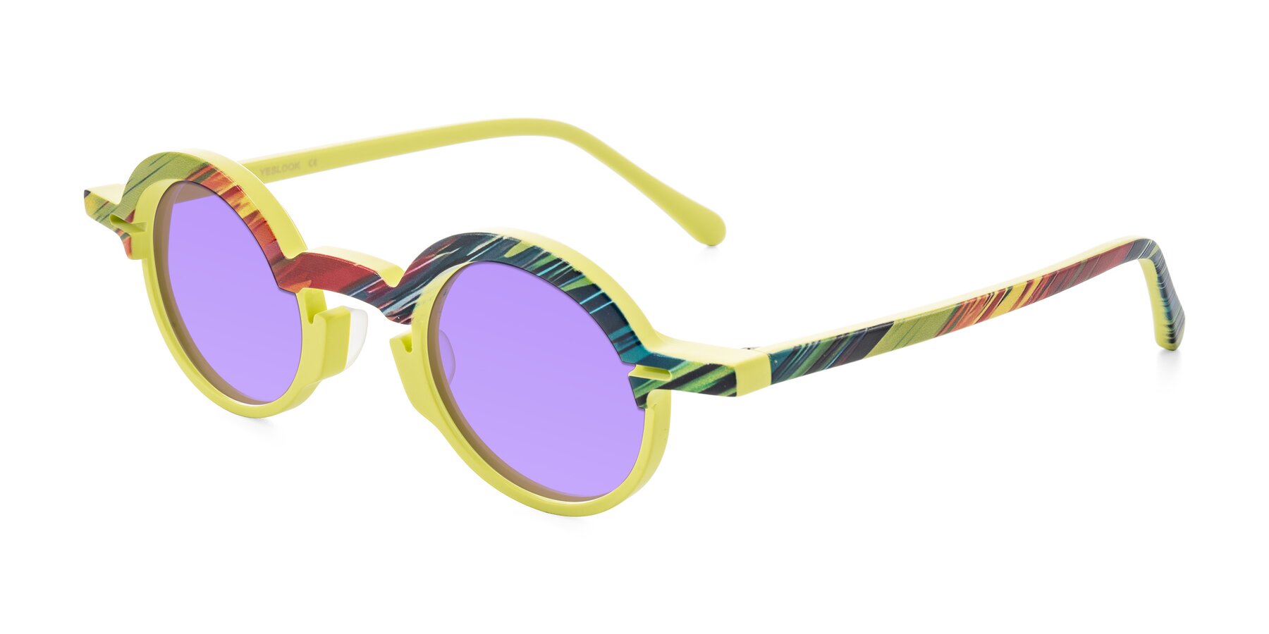 Angle of Maizel in Neon Sun with Medium Purple Tinted Lenses