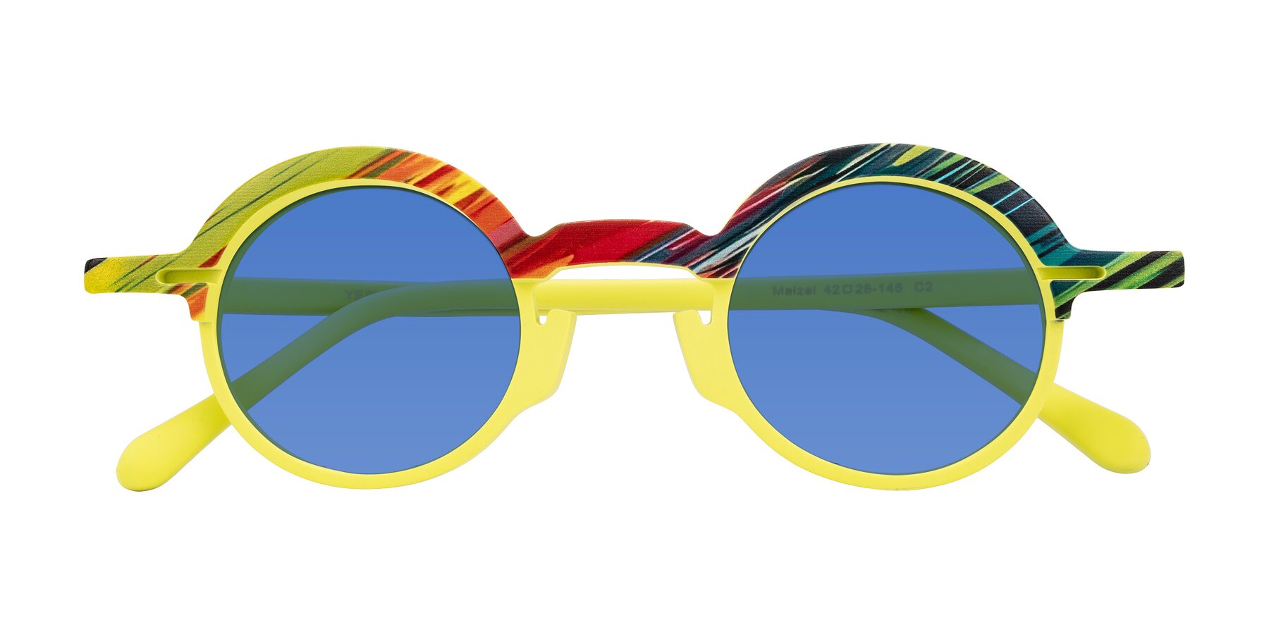 Folded Front of Maizel in Neon Sun with Blue Tinted Lenses