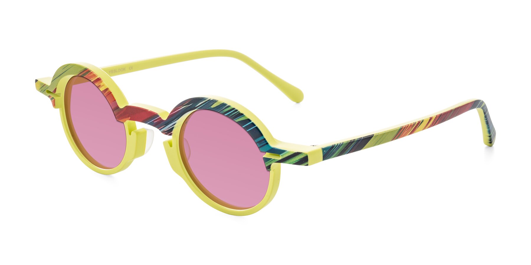 Angle of Maizel in Neon Sun with Medium Wine Tinted Lenses