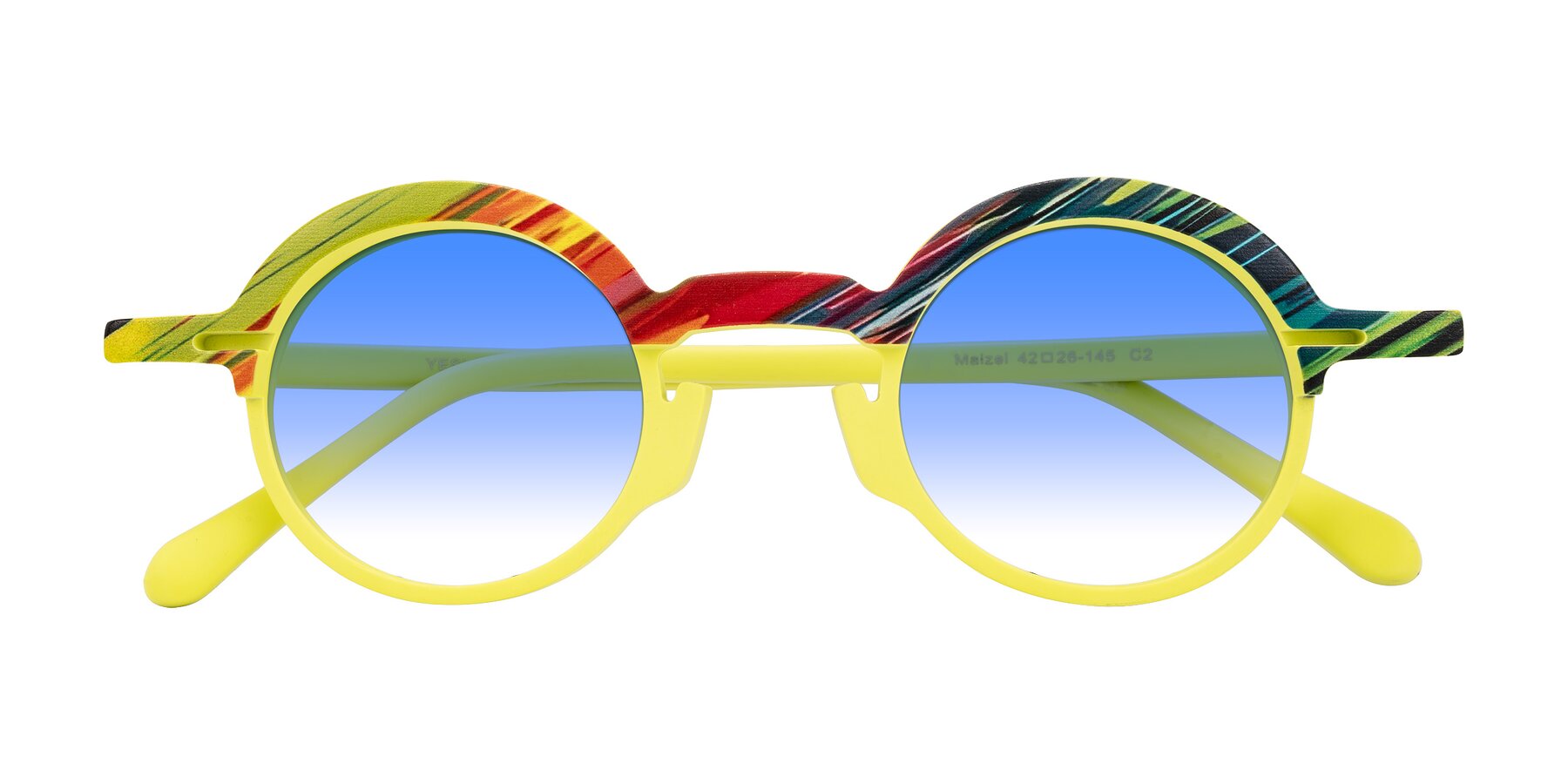 Folded Front of Maizel in Neon Sun with Blue Gradient Lenses