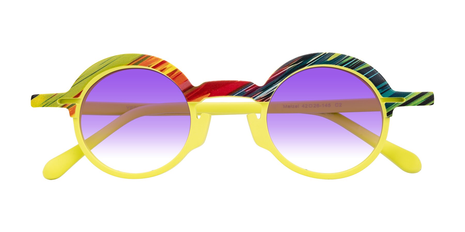 Folded Front of Maizel in Neon Sun with Purple Gradient Lenses