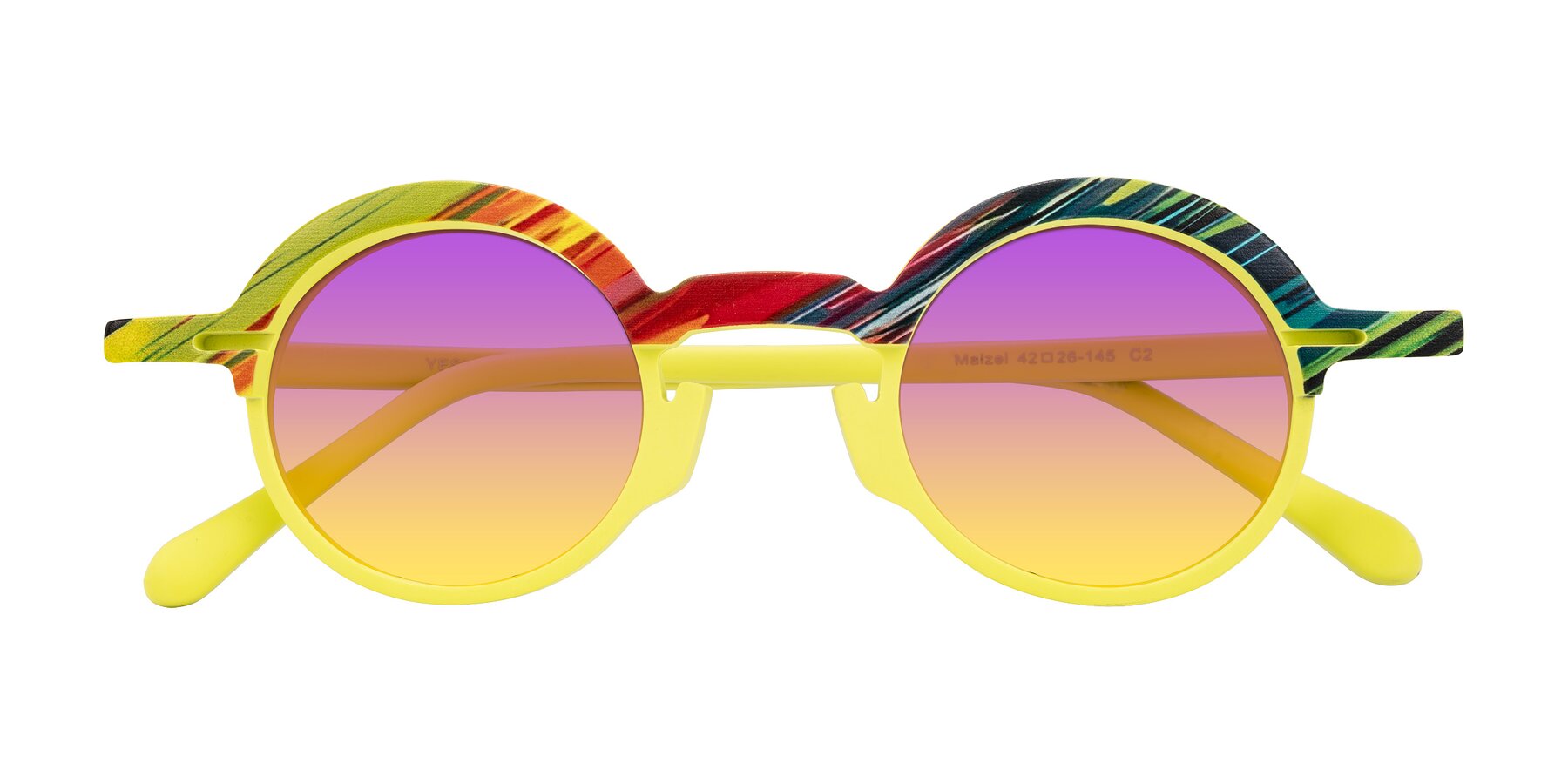 Folded Front of Maizel in Neon Sun with Purple / Yellow Gradient Lenses