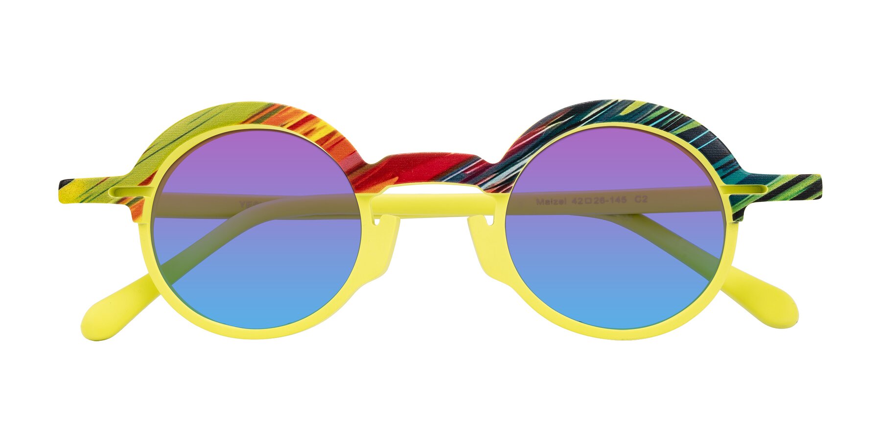 Folded Front of Maizel in Neon Sun with Purple / Blue Gradient Lenses
