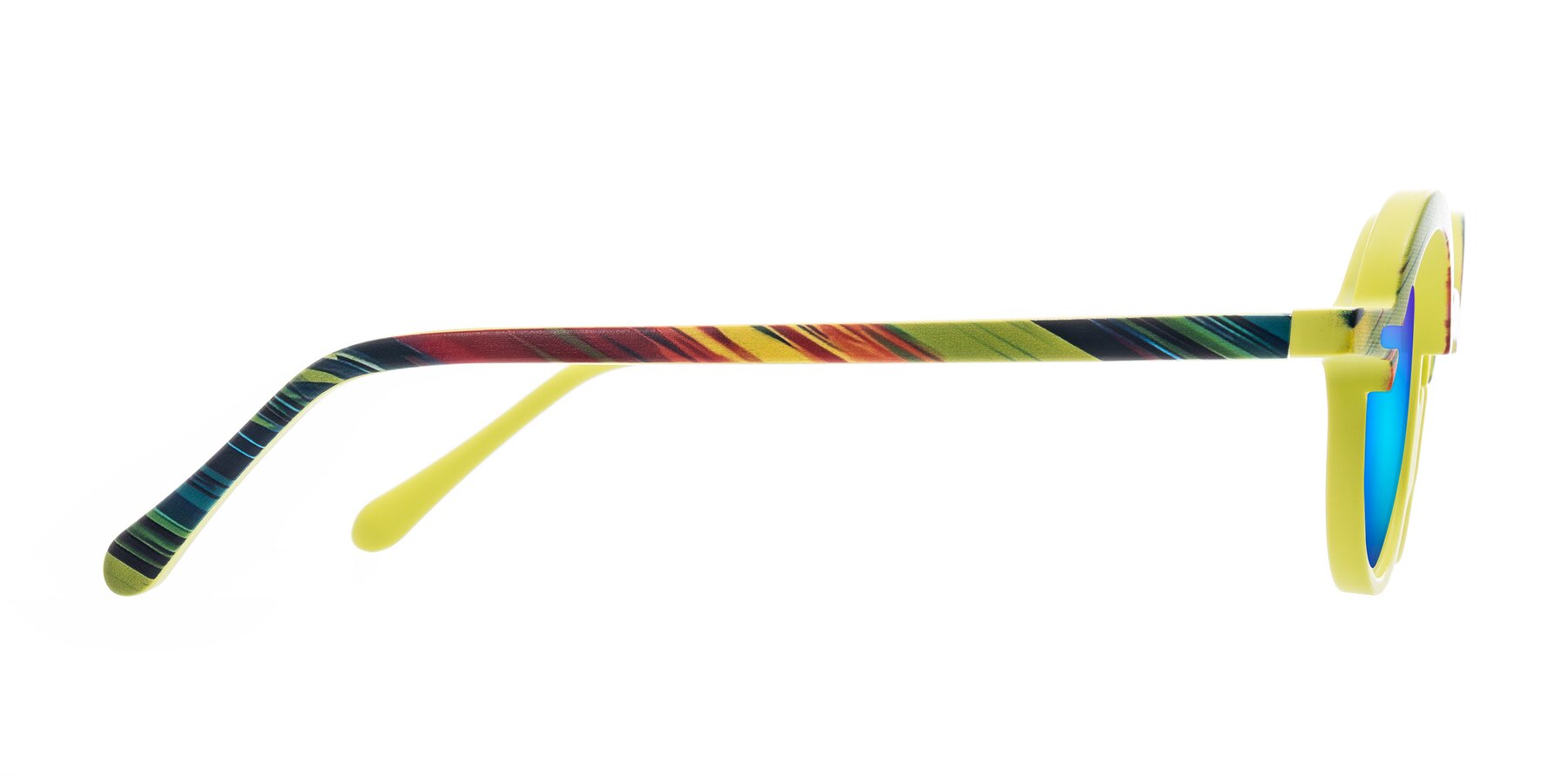 Side of Maizel in Neon Sun with Blue Mirrored Lenses