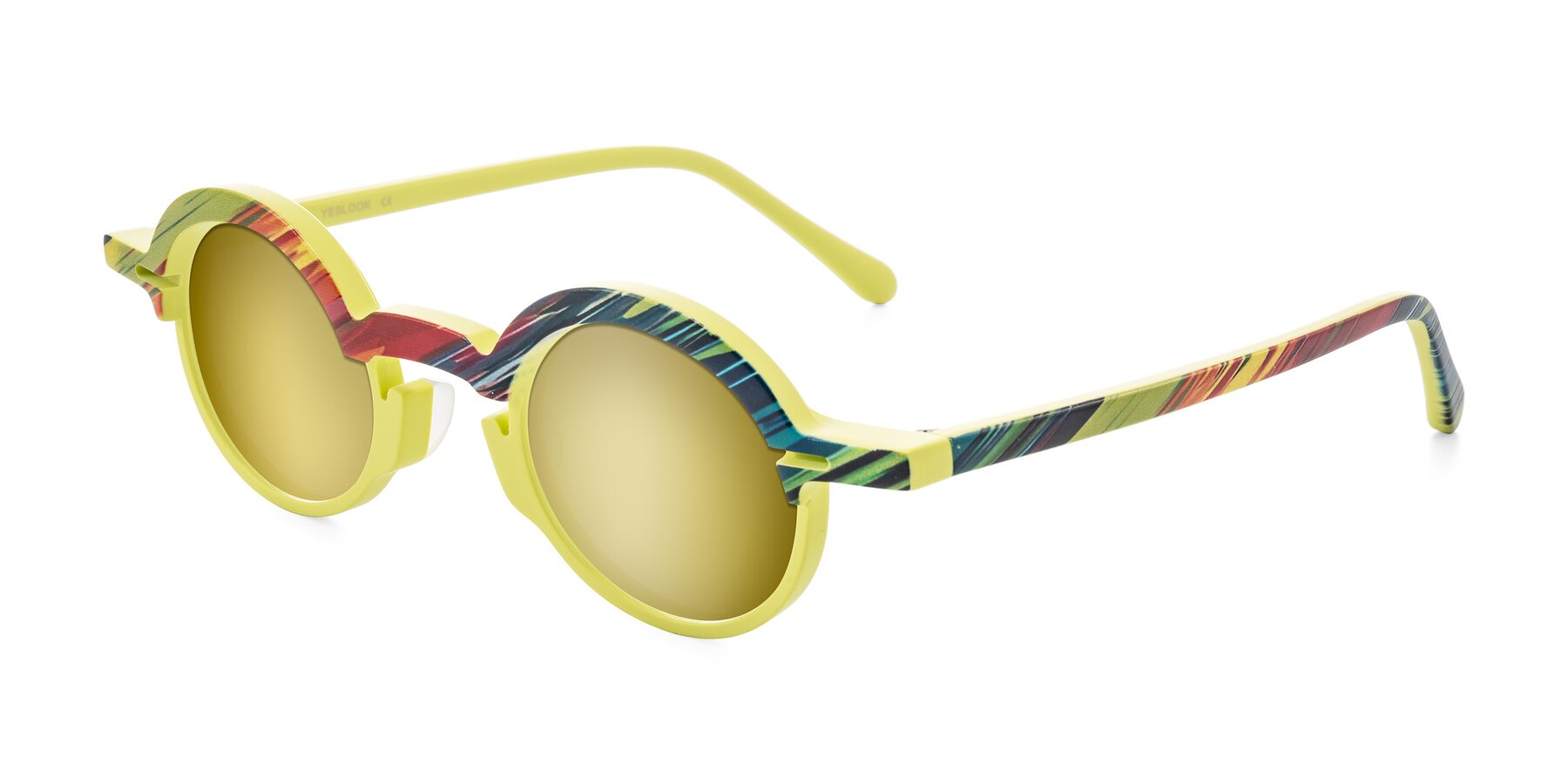 Angle of Maizel in Neon Sun with Gold Mirrored Lenses