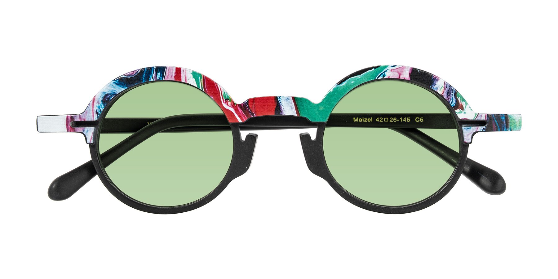 Folded Front of Maizel in Deep Night with Medium Green Tinted Lenses
