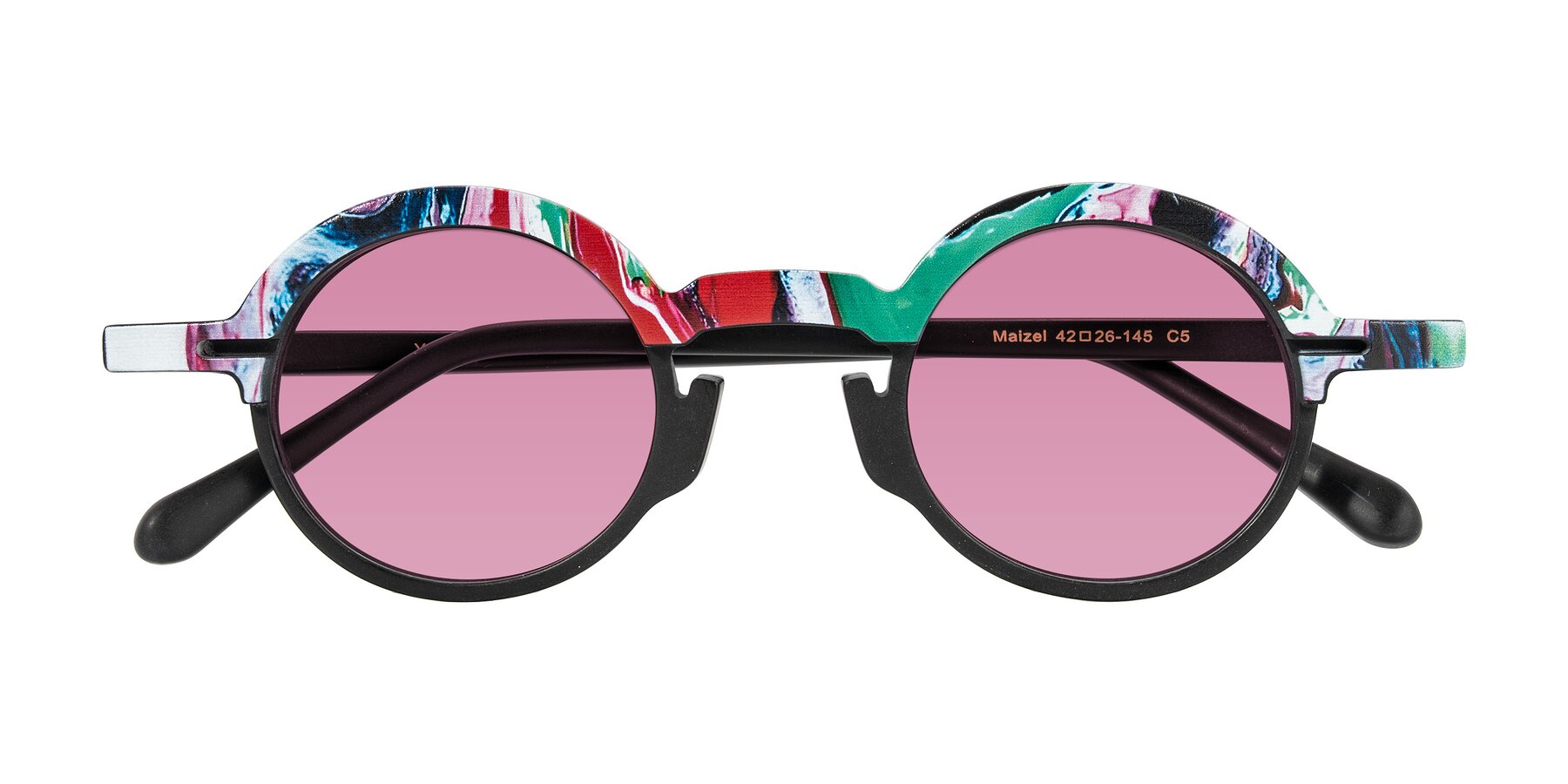 Folded Front of Maizel in Deep Night with Medium Wine Tinted Lenses