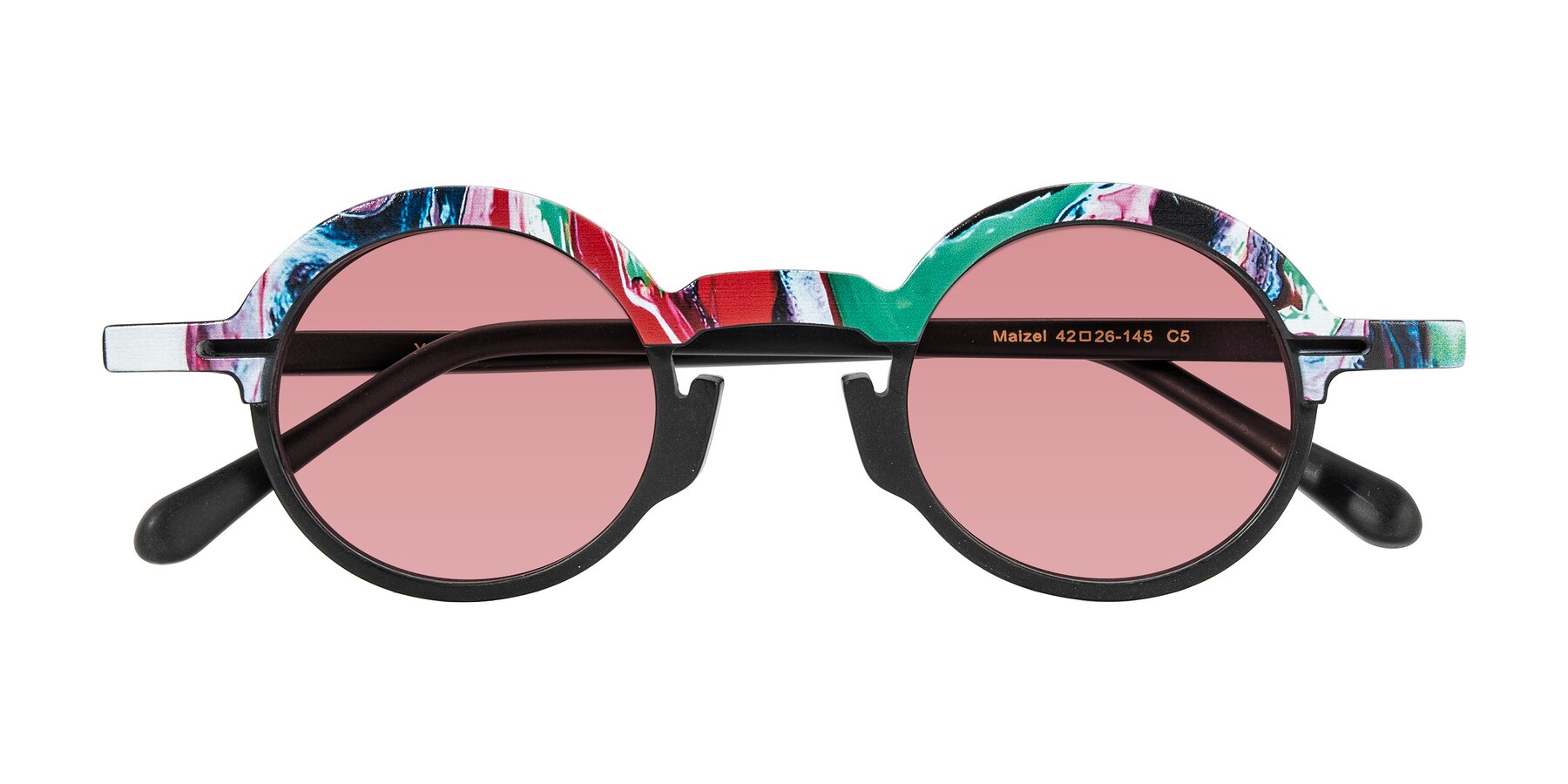 Folded Front of Maizel in Deep Night with Medium Garnet Tinted Lenses