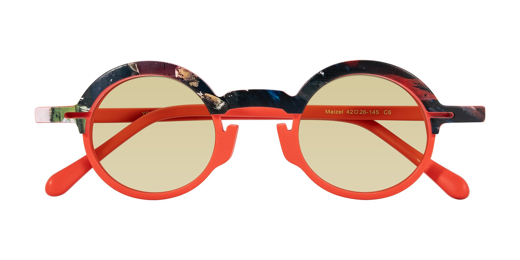 Folded Front of Maizel in Scarlet Mirage with Light Champagne Tinted Lenses