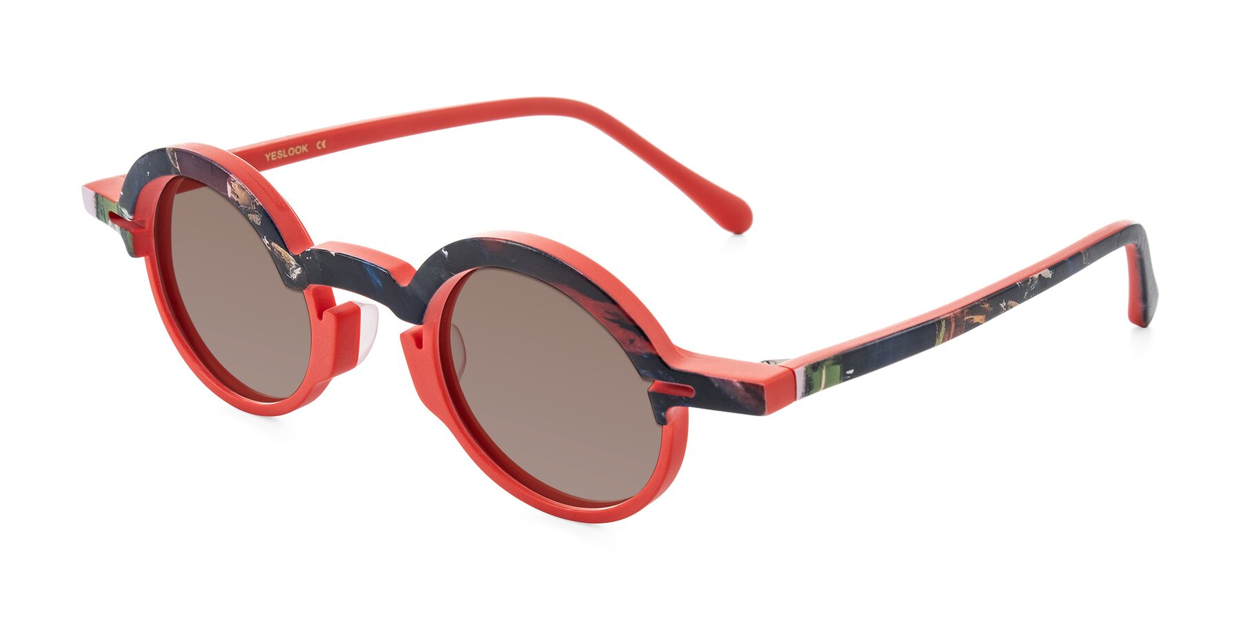 Angle of Maizel in Scarlet Mirage with Medium Brown Tinted Lenses