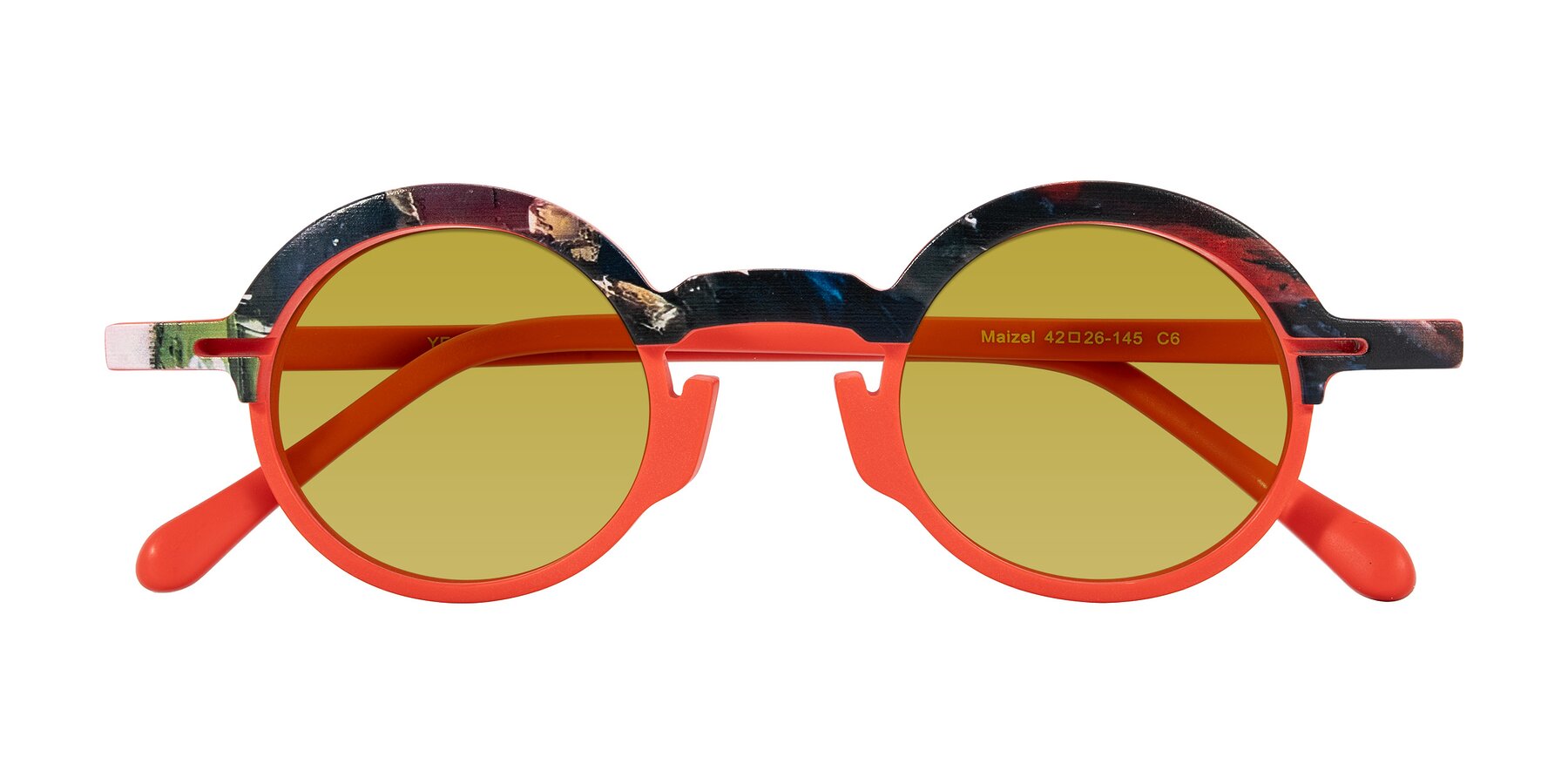 Folded Front of Maizel in Scarlet Mirage with Champagne Tinted Lenses