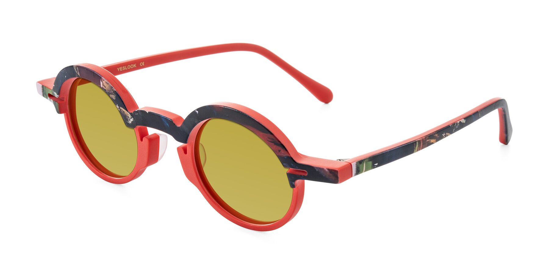 Angle of Maizel in Scarlet Mirage with Champagne Tinted Lenses