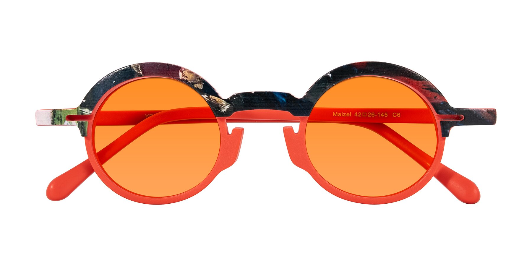 Folded Front of Maizel in Scarlet Mirage with Orange Tinted Lenses