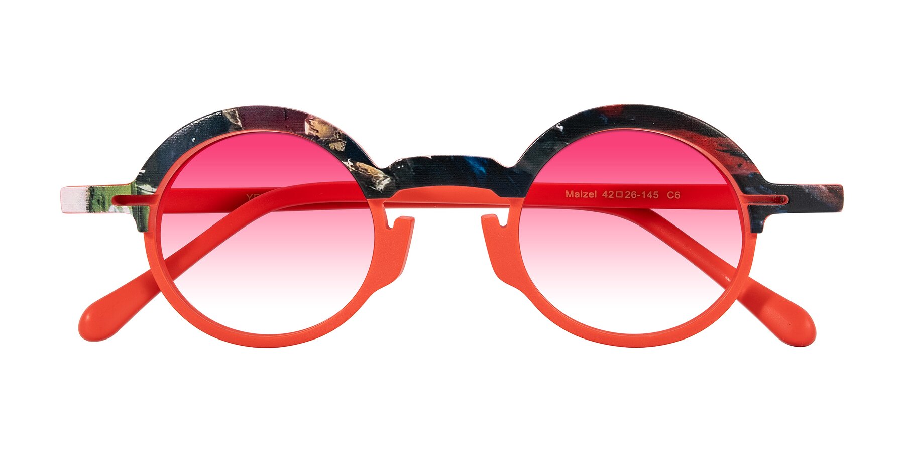 Folded Front of Maizel in Scarlet Mirage with Pink Gradient Lenses