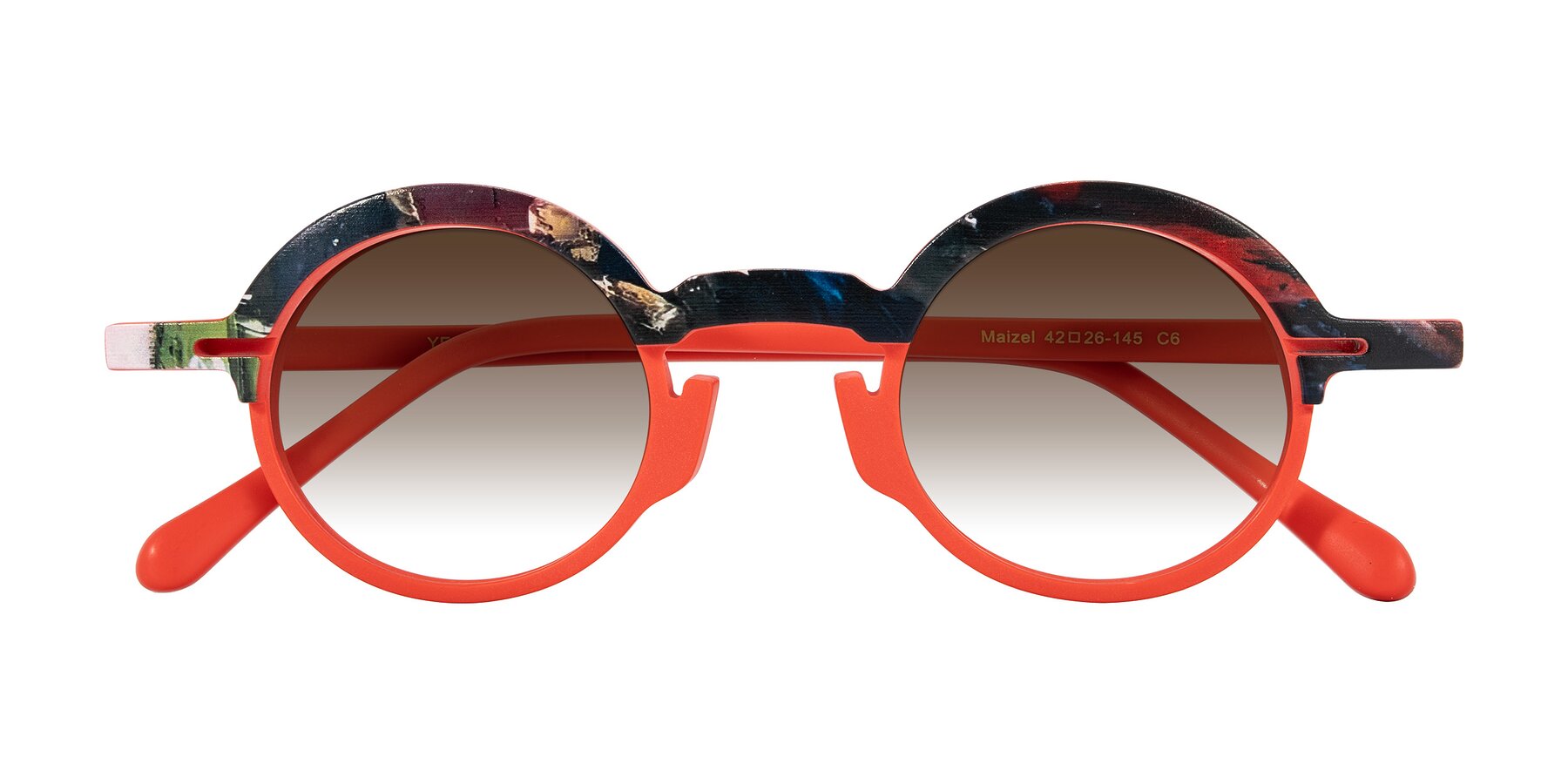 Folded Front of Maizel in Scarlet Mirage with Brown Gradient Lenses