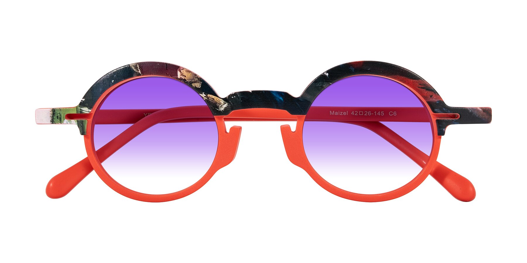 Folded Front of Maizel in Scarlet Mirage with Purple Gradient Lenses