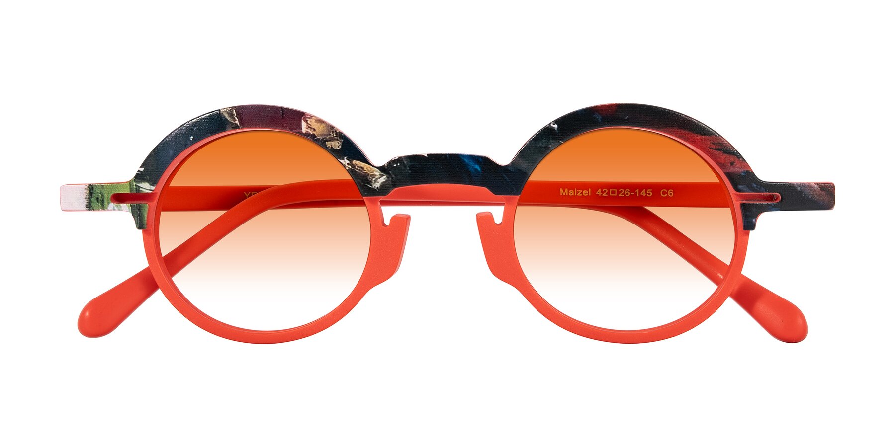 Folded Front of Maizel in Scarlet Mirage with Orange Gradient Lenses