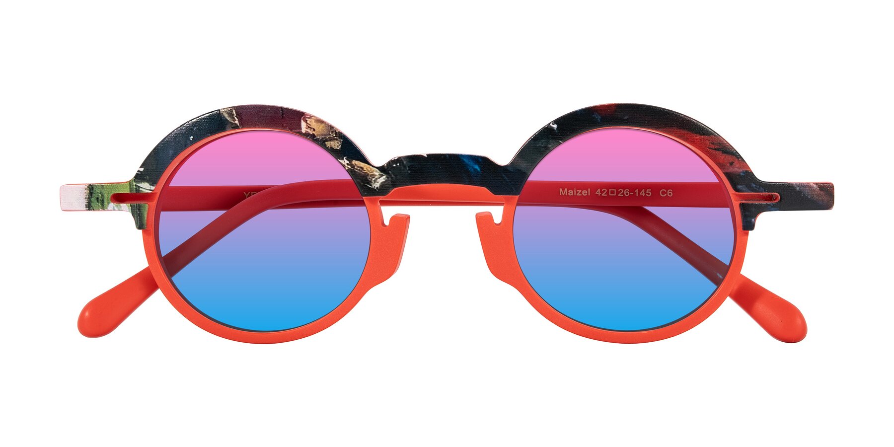 Folded Front of Maizel in Scarlet Mirage with Pink / Blue Gradient Lenses