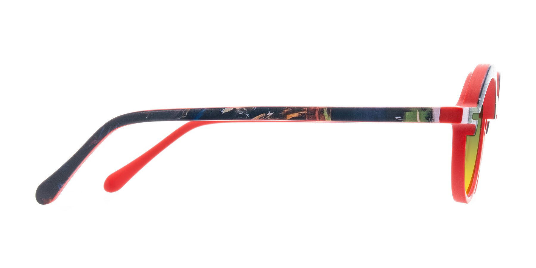 Side of Maizel in Scarlet Mirage with Green / Yellow Gradient Lenses