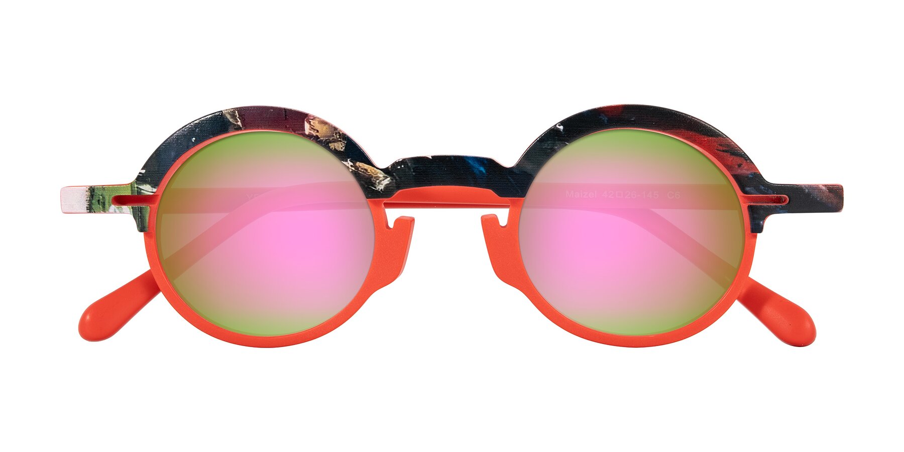 Folded Front of Maizel in Scarlet Mirage with Pink Mirrored Lenses